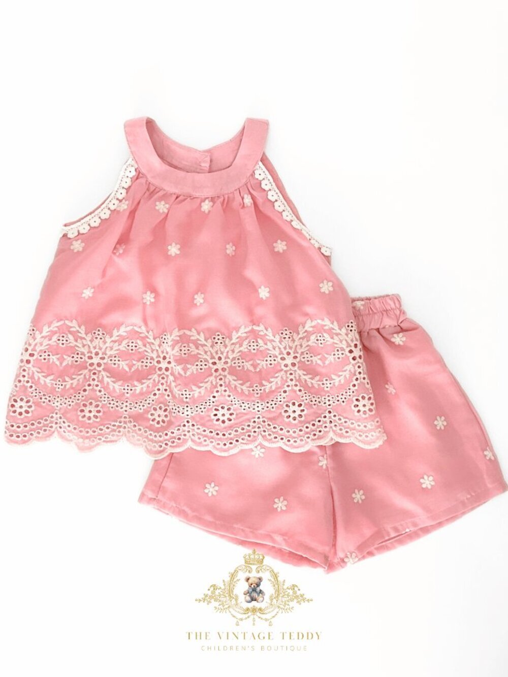 NWT Pretty Girls Matching Set Blouse & Shorts Eyelet Lace Embroidered Boho 2T
